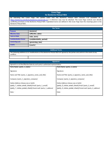 Bonterms Mutual NDA template preview