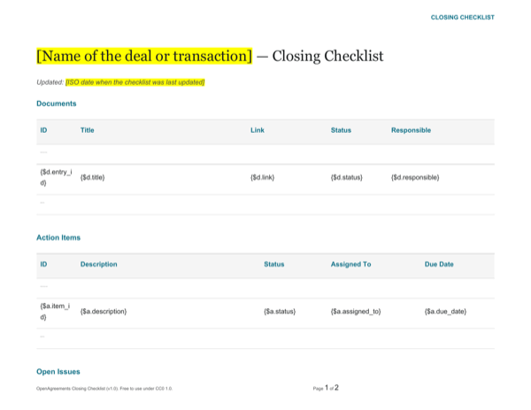 Closing Checklist template preview