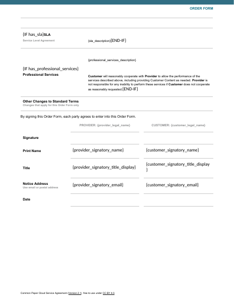 Common Paper Cloud Service Agreement template preview