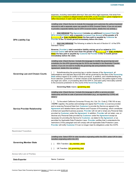 Common Paper Data Processing Agreement template preview
