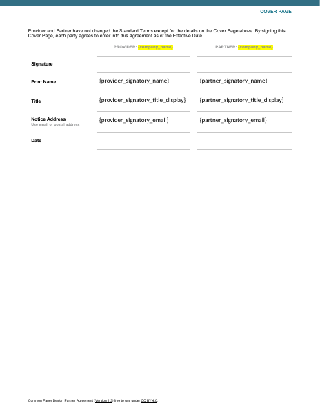 Common Paper Design Partner Agreement template preview