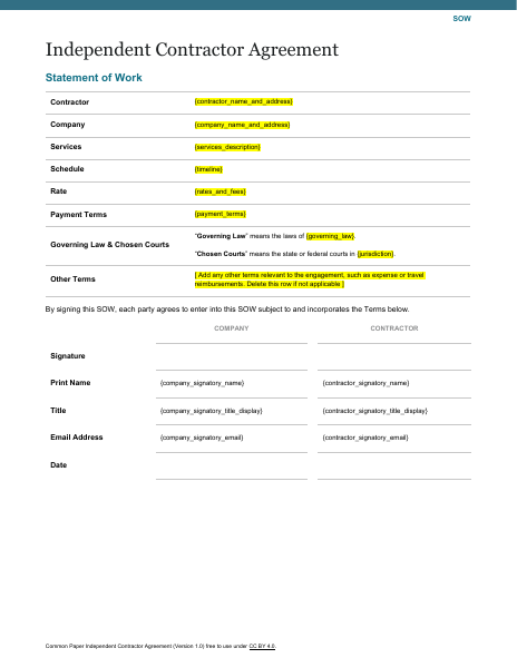 Common Paper Independent Contractor Agreement template preview