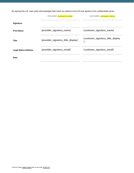 Common Paper Letter of Intent template preview
