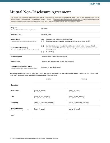 Common Paper Mutual NDA template preview