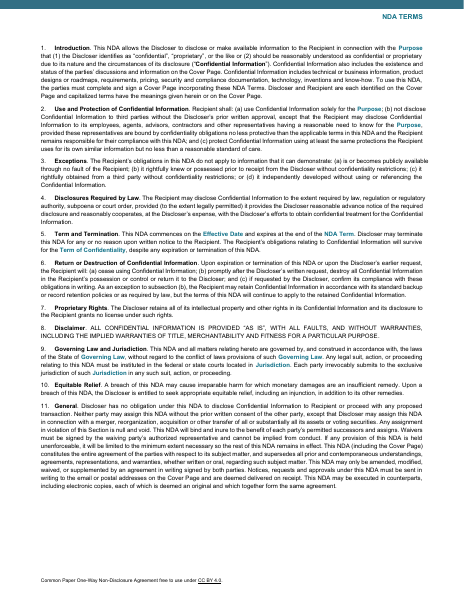 Common Paper One-Way NDA template preview