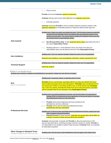 Common Paper Order Form template preview