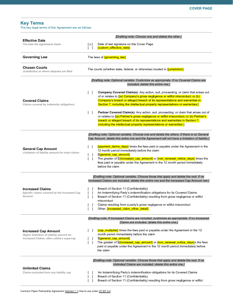 Common Paper Partnership Agreement template preview