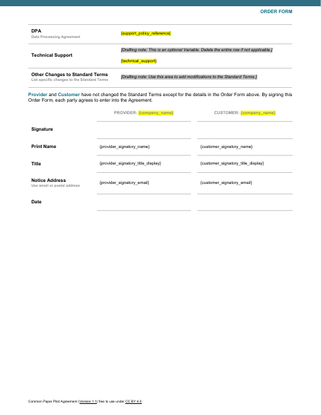 Common Paper Pilot Agreement template preview