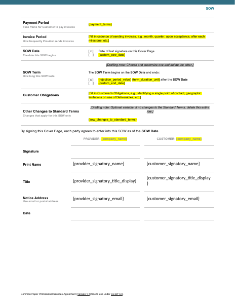 Common Paper Professional Services Agreement template preview