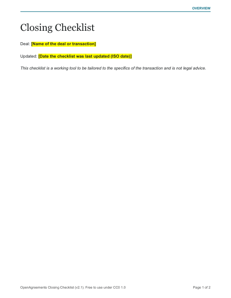 Closing Checklist template preview