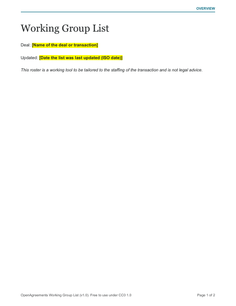 Working Group List template preview