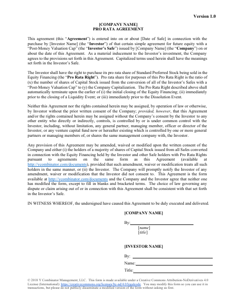YC Pro Rata Side Letter template preview